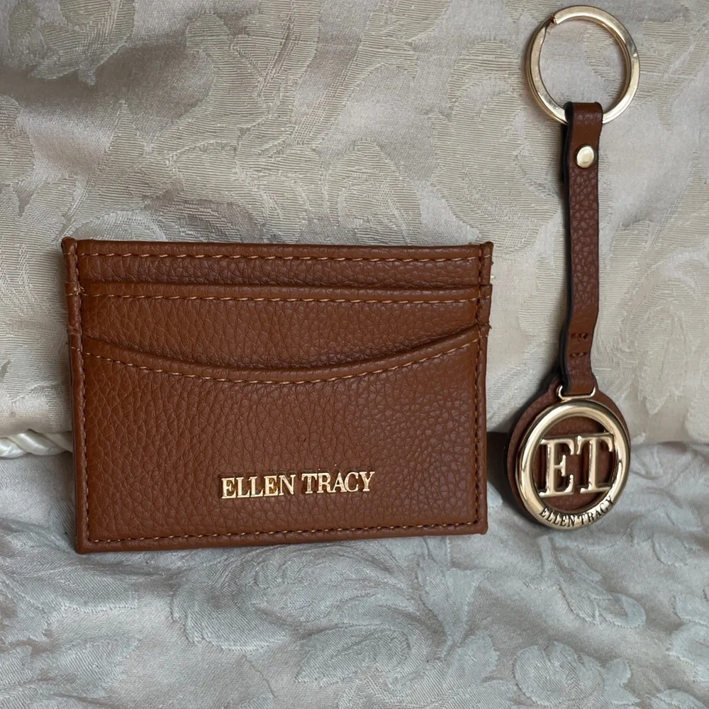 1260. Ellen Tracy Tan Card Holder and Keychain Set